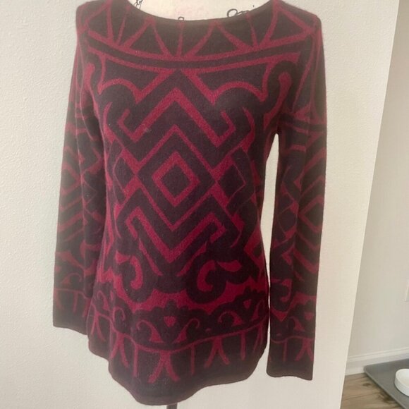 SOPHISTICATED CASHEMERE PULLOVER KNITTED SWEATER SYMETRIC GEOMETRIC PATTERN SZ S - Picture 15 of 16